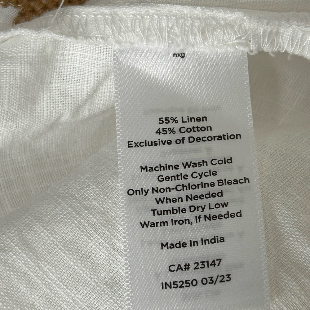 Talbots White Linen Blend Embroidered Tunic Top Boho Peasant Blouse Large - Picture 9 of 10